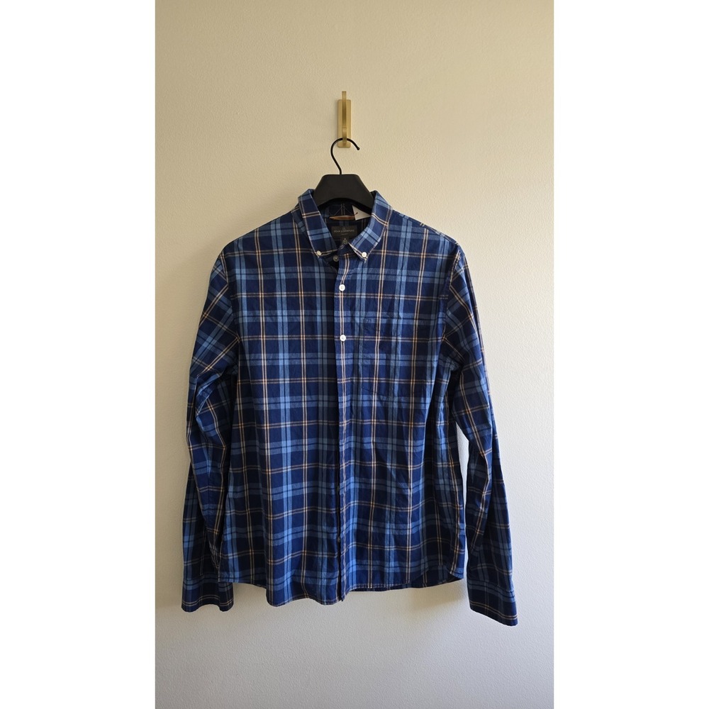 L L Bean Bean Signature Tag Mens Medium Slim Fit Blue Plaid Button Down Shirt